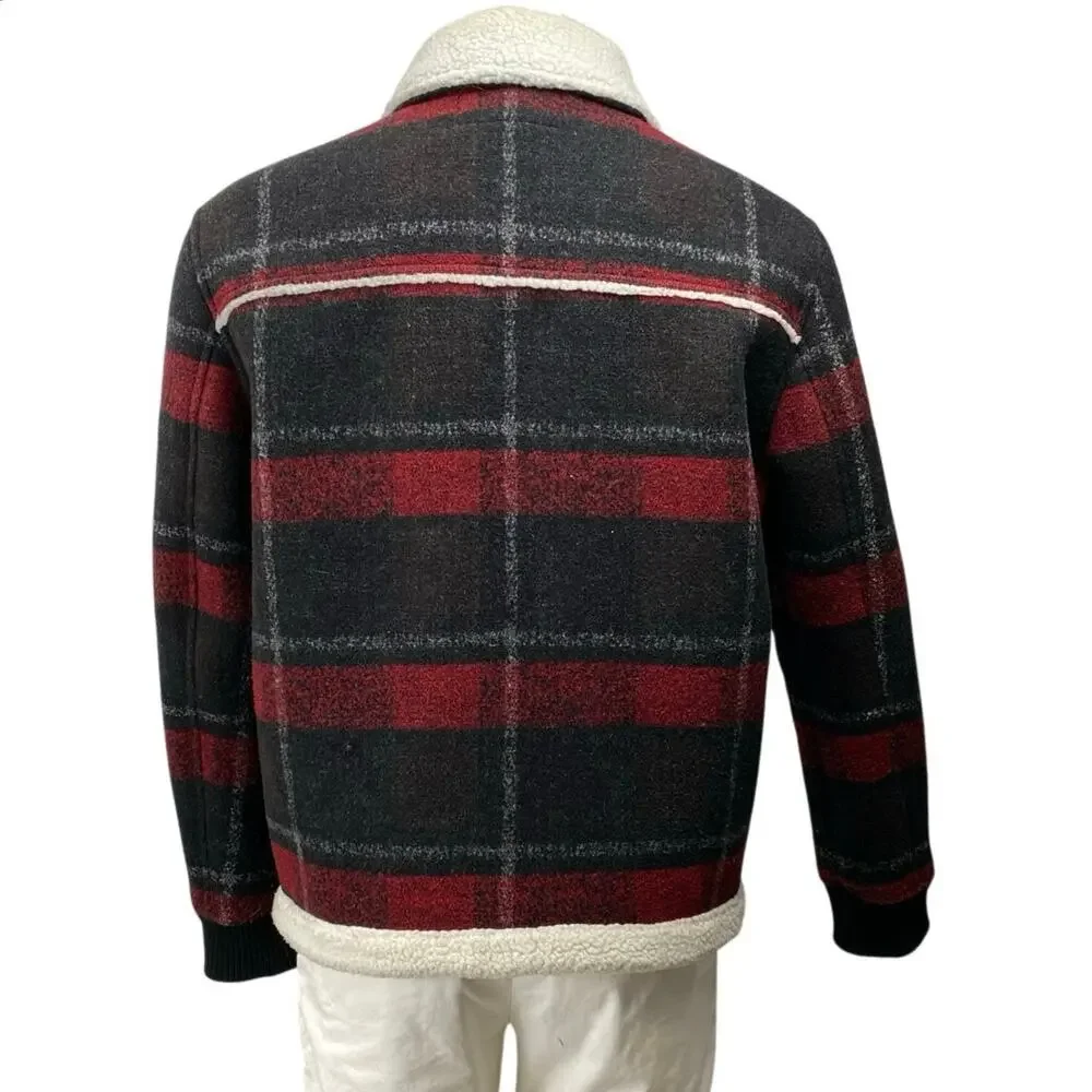 Calvin Klein Jeans Men's Plaid Fleece-Lined Snap Long Sleeve Chore Jacket Size M